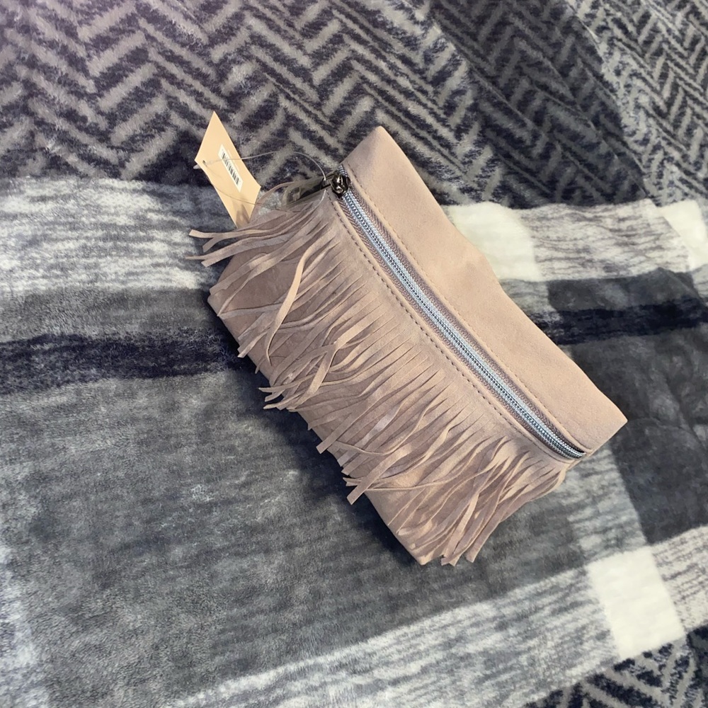 NWT Faux Suede Fringe Cosmetic/Accessory/Stash Bag